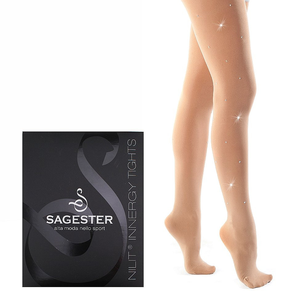 Sagester Nilit® Innergy Skating Tights with foot and crystals